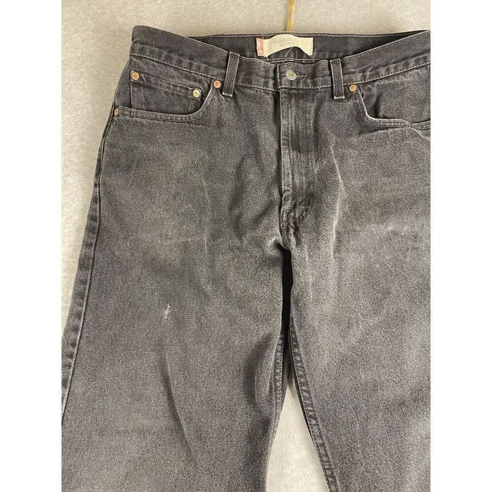 Levis 505 Jeans Adult 36x32 Black Denim Regular Fit Straight Leg Distressed